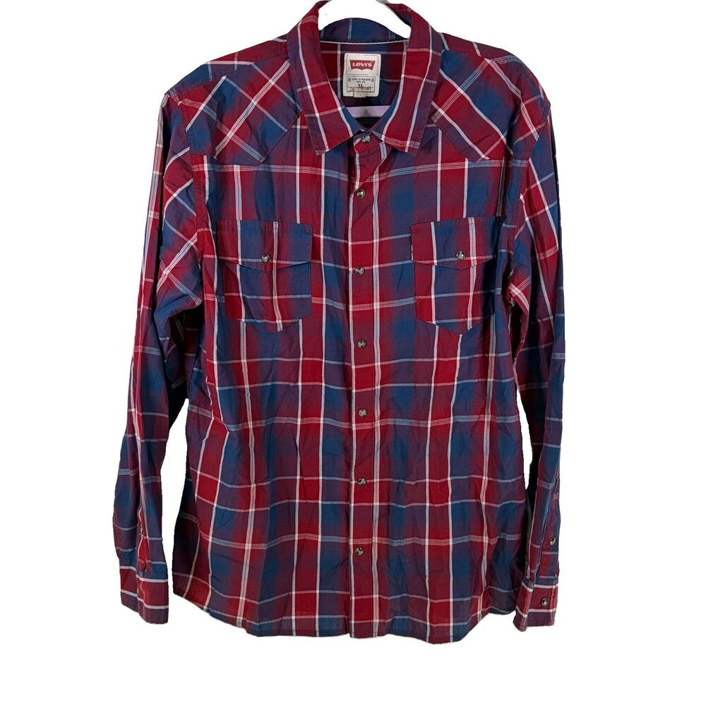 Levi Strauss & Co. Men’s XL Snap Front Long Sleeve Shirt Blue Red Stripe